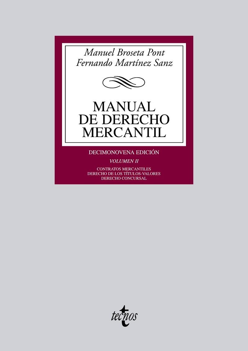 MANUAL DE DERECHO MERCANTIL VOL.2 | 9788430955145 | BROSETA, MANUEL | Llibreria Drac - Llibreria d'Olot | Comprar llibres en català i castellà online