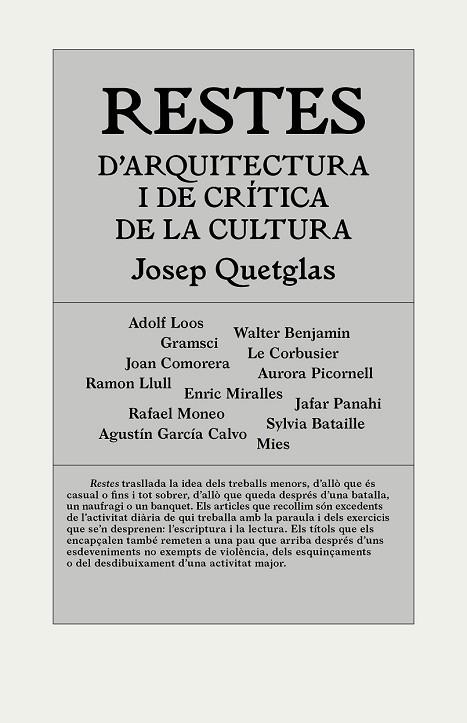 RESTES D'ARQUITECTURA I DE CRÍTICA DE LA CULTURA | 9788494717420 | QUETGLAS, JOSEP | Llibreria Drac - Librería de Olot | Comprar libros en catalán y castellano online