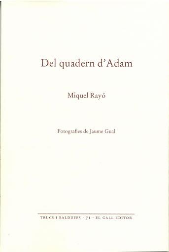 DEL QUADERN D'ADAM | 9788419321145 | RAYÓ, MIQUEL | Llibreria Drac - Llibreria d'Olot | Comprar llibres en català i castellà online